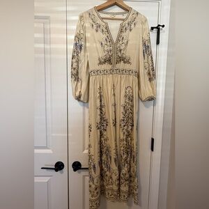 Max Studio Cream and Blue Floral Long Sleeve Dress